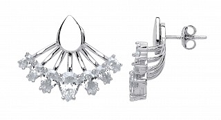 925 Sterling Silver CZ Two Way Front & Back Drop Earrings