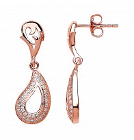 Rose Gold Plated CZ Pave Set Pear Drop Earrings