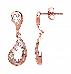 Rose Gold Plated CZ Pave Set Pear Drop Earrings