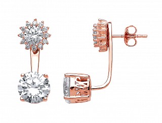 Rose Gold Plated CZ Fancy Two Way Front & Back Drop Earrings