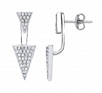 925 Sterling Silver CZ Fancy Two Way Front & Back Drop Earrings