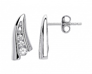 925 Sterling Silver Fancy Channel Set Stud Earrings