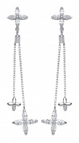 925 Sterling Silver CZ Flower Chain Drop Earrings