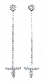 925 Sterling Silver CZ Chain Drop Leaf  Earrings