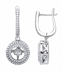 925 Sterling Silver CZ Round Floating Stone Drop Earrings