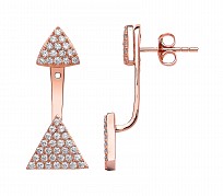 Rose Gold Plated CZ 2 Way Front & Back Triangle Drop Earring