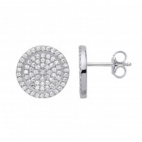 925 Sterling Silver CZ Pave Set Disc Stud Earrings