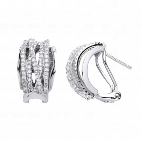 925 Sterling Silver CZ 5 Row Half Hoop Fancy Earrings
