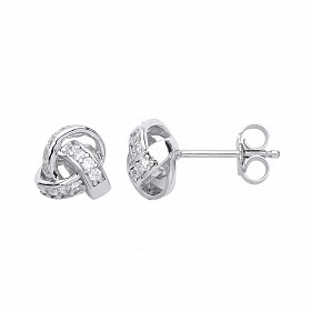 925 Sterling Silver CZ Channel Set Knot Stud Earrings