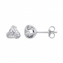925 Sterling Silver Pave Set Knot Stud Earrings