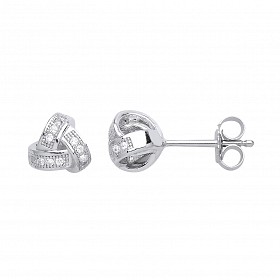 925 Sterling Silver Pave Set Knot Stud Earrings
