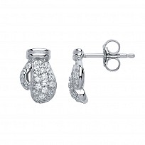 925 Sterling Silver CZ Boxing Glove Stud Earrings