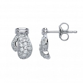 925 Sterling Silver CZ Boxing Glove Stud Earrings