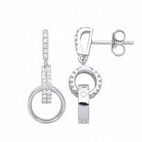 925 Sterling Silver CZ & Screw Double Loop Drop Earrings
