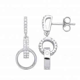 925 Sterling Silver CZ & Screw Double Loop Drop Earrings