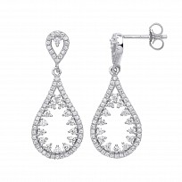 925 Sterling Silver CZ Fancy Tear Drop Earrings