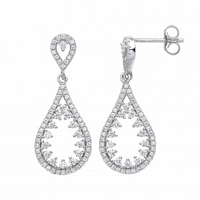 925 Sterling Silver CZ Fancy Tear Drop Earrings