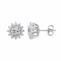 925 Sterling Silver CZ Round Fancy Stud Earrings