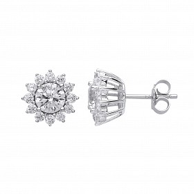 925 Sterling Silver CZ Round Fancy Stud Earrings