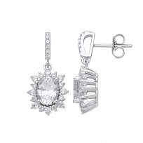 925 Sterling Silver CZ Oval Fancy Drop Stud Earrings