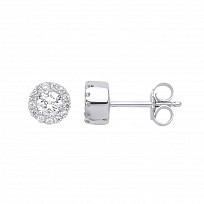 925 Sterling Silver CZ Round Fancy Stud Earrings