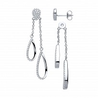 925 Sterling Silver CZ Two Way Front & Back Chain Drop Earrings