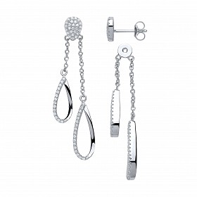 925 Sterling Silver CZ Two Way Front & Back Chain Drop Earrings