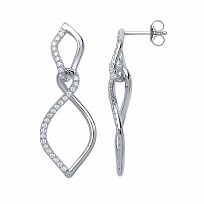 925 Sterling Silver CZ Fancy Twist Drop Earrings