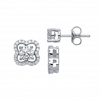 925 Sterling Silver CZ Fancy Flower Stud Earrings