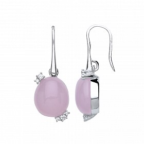 925 Sterling Silver CZ & Vintage Rose Stone Fancy Drop Earrings