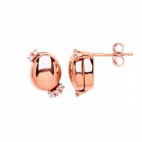 Rose Gold Plated CZ Oval Polished Fancy Studs