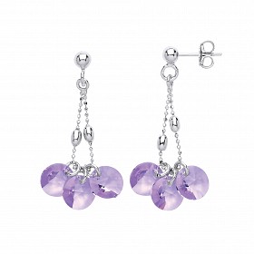 925 Sterling Silver Fancy Violet Crystal Drop Earrings