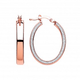 Rose Gold Plated Fancy Oval Moon Dust Hoop Earrings