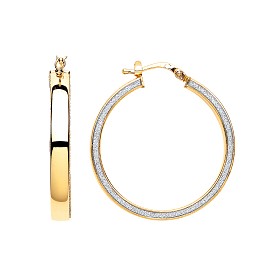 Gold Plated Moondust & Polished Round 25mm Hoop Earrings