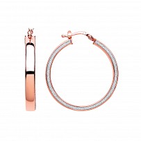 Rose Gold Pl Moondust & Polished Round 25mm Hoop Earrings