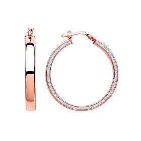 Rose Gold Pl Moondust & Polished Round 25mm Hoop Earrings