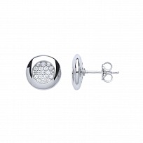 925 Sterling Silver CZ Fancy Round Cut Out Detail Stud Earrings