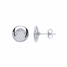 925 Sterling Silver CZ Fancy Round Cut Out Detail Stud Earrings