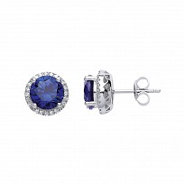 925 Sterling Silver CZ Round Creative Sapphire Stud Earrings