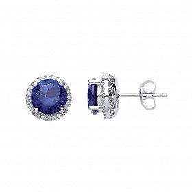 925 Sterling Silver CZ Round Creative Sapphire Stud Earrings