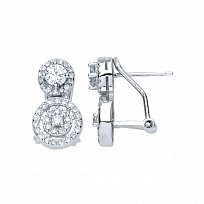 925 Sterling Silver CZ Fancy Double Circle Clip On Earrings
