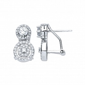 925 Sterling Silver CZ Fancy Double Circle Clip On Earrings
