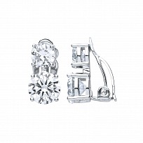 925 Sterling Silver CZ Fancy Double Round Clip On Earrings