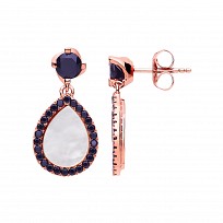 Rose Gold Plated Black CZ & Mother Of Pearl Drop Earrings