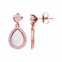 Rose Gold Plated Pink 7CZ & Mother Of Pearl Drop Earrings