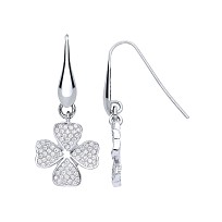 925 Sterling Silver CZ Four Leaf Clover Fancy Earrings