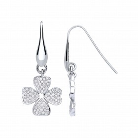 925 Sterling Silver CZ Four Leaf Clover Fancy Earrings