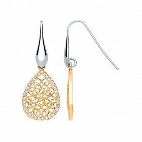 Gold Plated CZ Fancy Mesh Tear Drop Earrings