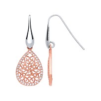 Rose Gold Plated CZ Fancy Mesh Tear Drop Earrings