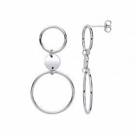 925 Sterling Silver Fancy Circle Drop Earrings